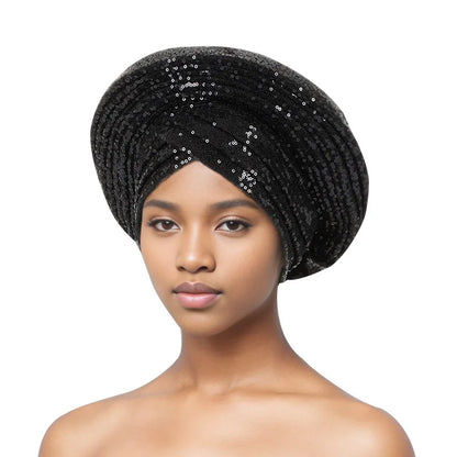 Paillettes Autogele Turban casquette pour femmes prêt africain Auto Gele casque Nigeria mariage Geles femme bandeau dame casque