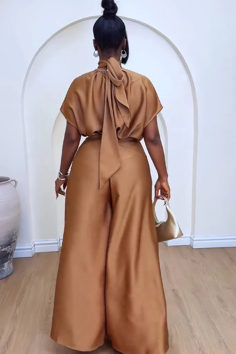 Haut à lacets en satin doux et pantalon à jambes larges pour femmes, ensemble assressenti, tenue, mode africaine, nouveau, 2 pièces, 2024