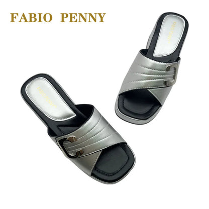 FABIO PENNY2025 été nouveau design métallique couleur unie à semelles épaisses à la mode et sexy dames fête pantoufles à semelles souples