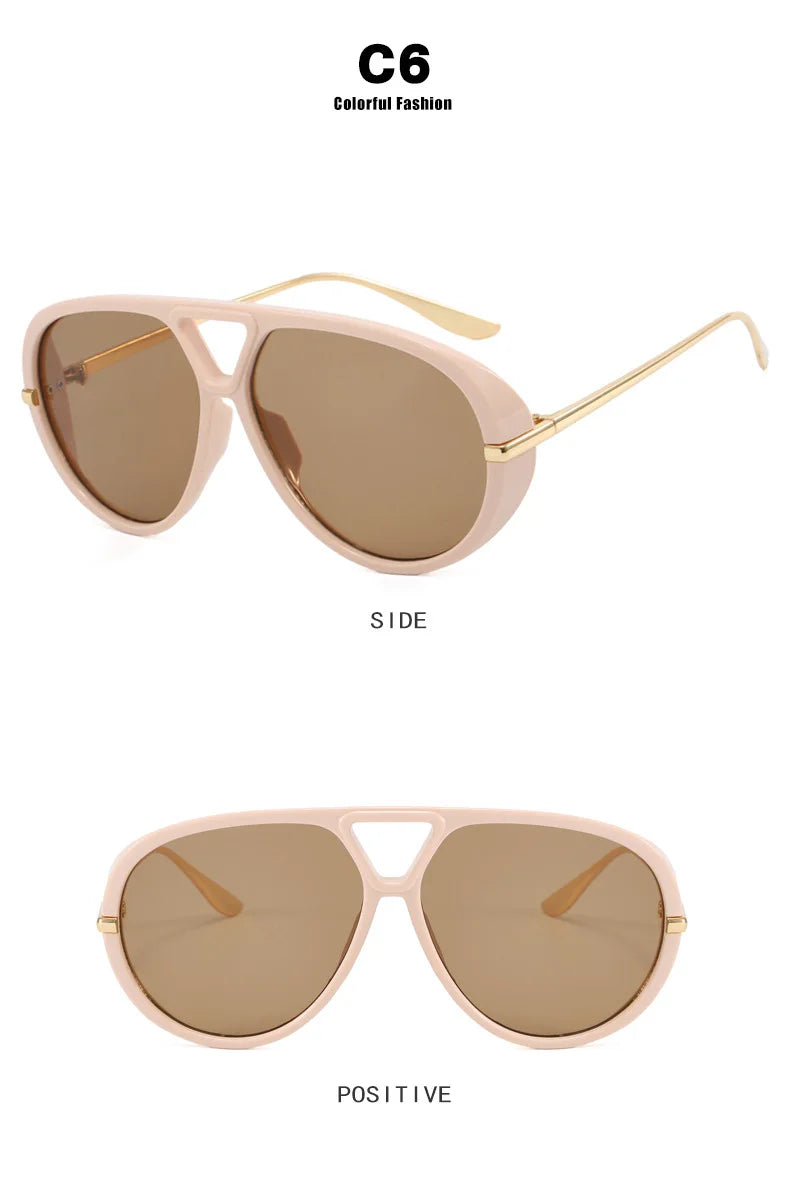 Lunettes de soleil pilote Punk ovales surdimensionnées pour femmes, grande marque de luxe, monture métallique Vintage, lunettes de soleil pour dames, bouclier UV400, 2025