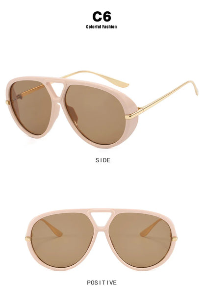 Lunettes de soleil pilote Punk ovales surdimensionnées pour femmes, grande marque de luxe, monture métallique Vintage, lunettes de soleil pour dames, bouclier UV400, 2025