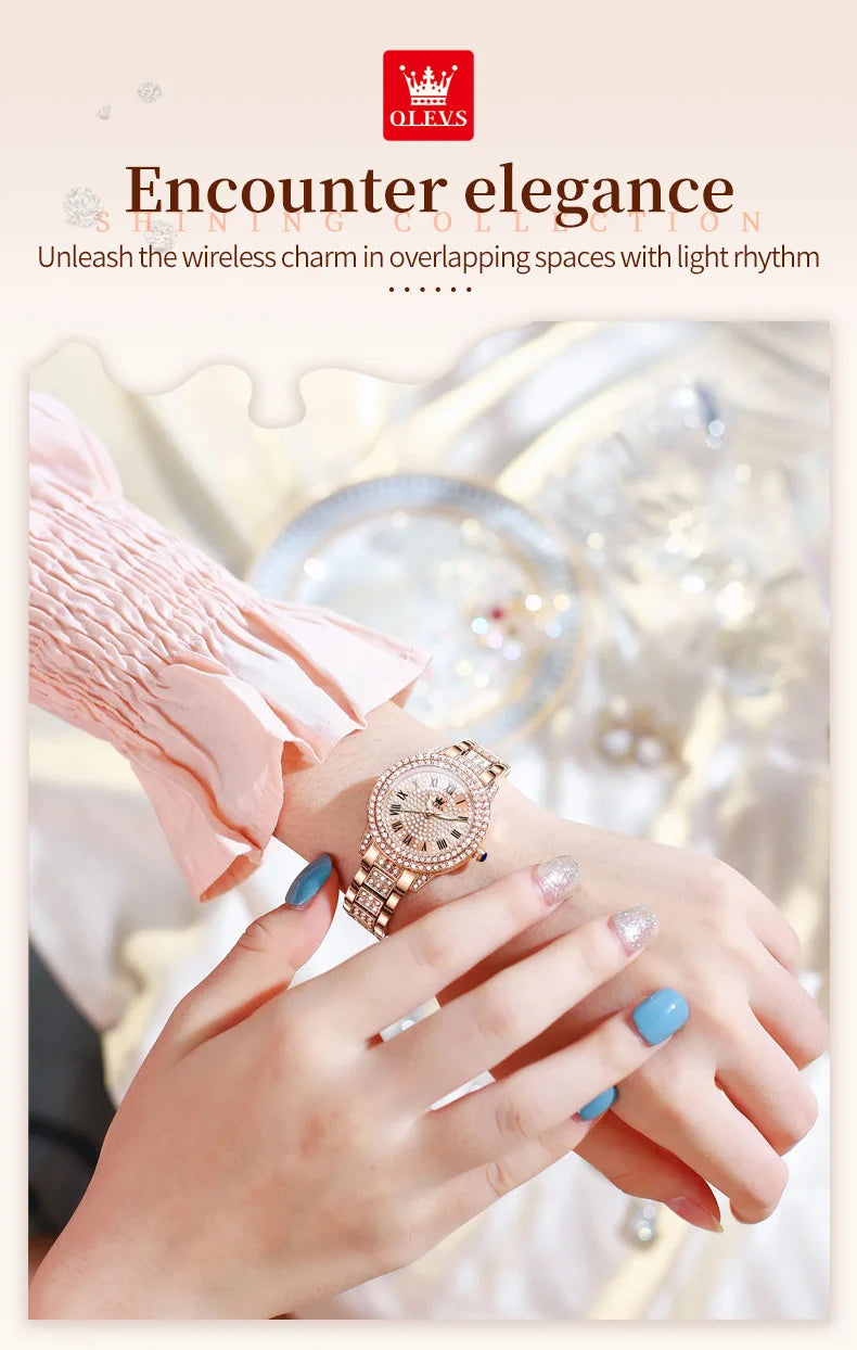 OLEVS Original diamant montre pour femmes mode élégant en acier inoxydable étanche Quartz montre-bracelet de luxe dames robe montres