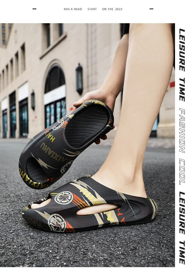 Plate-forme chaussures pour hommes nouveaux tongs d'été 2025 sandales respirant antidérapant amoureux hommes et femmes tout correspondant imprimé pantoufles hommes