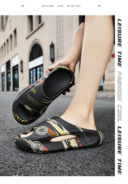 Plate-forme chaussures pour hommes nouveaux tongs d'été 2025 sandales respirant antidérapant amoureux hommes et femmes tout correspondant imprimé pantoufles hommes
