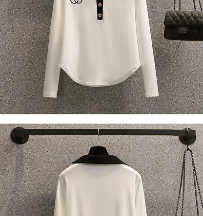 Ensemble deux pièces pour femmes, chemise à manches longues et col Polo, décontracté, Patchwork, jambes larges, nouvelle collection automne 2024