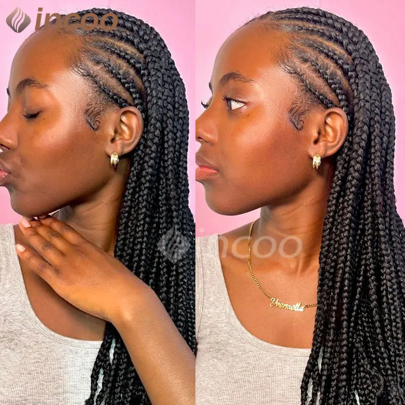 Perruque tressée synthétique Cornrow Box, perruques Full Lace Front, tresses tribales, perruque tressée Jgreeting Box, perruque tressée Faux Locs sans nœuds, 36 po