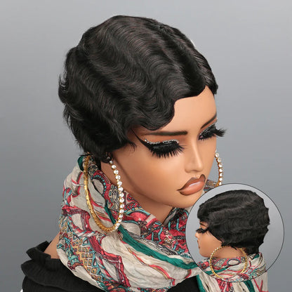 Perruque de Cheveux Humains Courts et Ondulés, Brun, Coupe Pixie, Style Océan, pour Femme