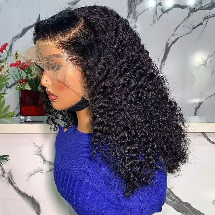 Perruque Lace Front Wig synthétique courte bouclée et crépue, coupe Bob, 13x4x1, pre-plucked, nœuds décolorés, pour femmes noires, Cosplay, fête quotidienne