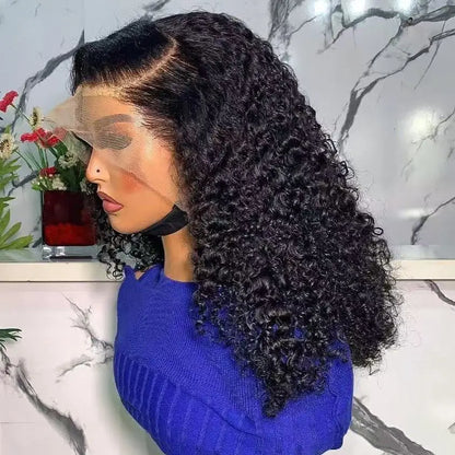 Perruque Lace Front Wig synthétique courte bouclée et crépue, coupe Bob, 13x4x1, pre-plucked, nœuds décolorés, pour femmes noires, Cosplay, fête quotidienne