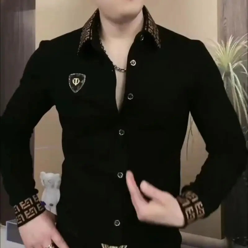 Polo à manches longues pour hommes à la mode T-shirt tendance décontracté à revers à la mode