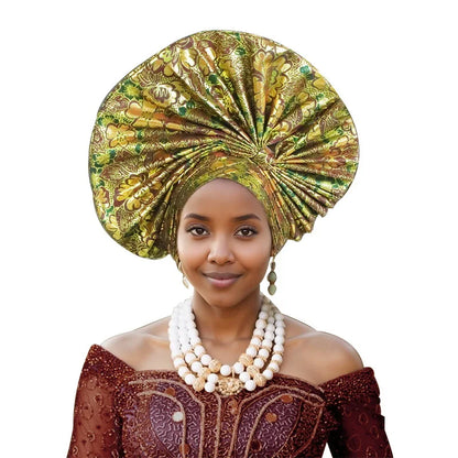 Turban africain nigérian, Bonnet Hijab Auto Gele, couvre-chef déjà fabriqué Sego Gele, bandeau pour fête de mariage