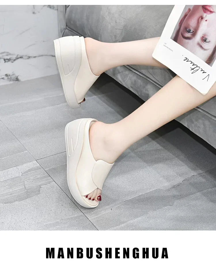 Pantoufles à Semelle Compensée pour Femme, Sandales d'Extérieur Ouvertes, Optique Orthopédique, Astronomique, Plage, Talons Hauts, Nouvelle Collection Été