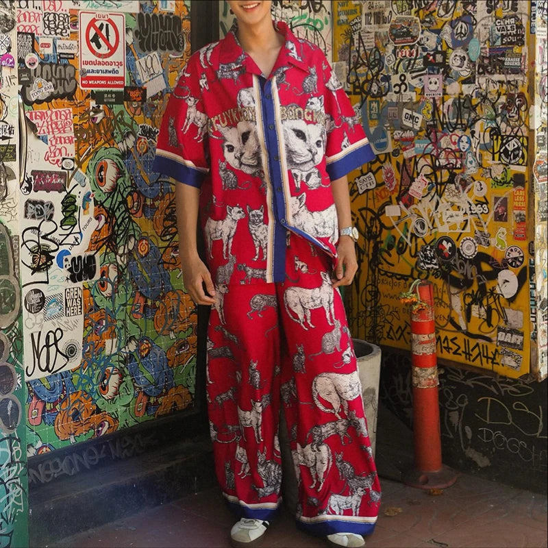 INCERUN hommes ensembles impression Patchwork revers manches courtes chemise et pantalon deux pièces ensembles été ample vacances décontracté hommes costumes