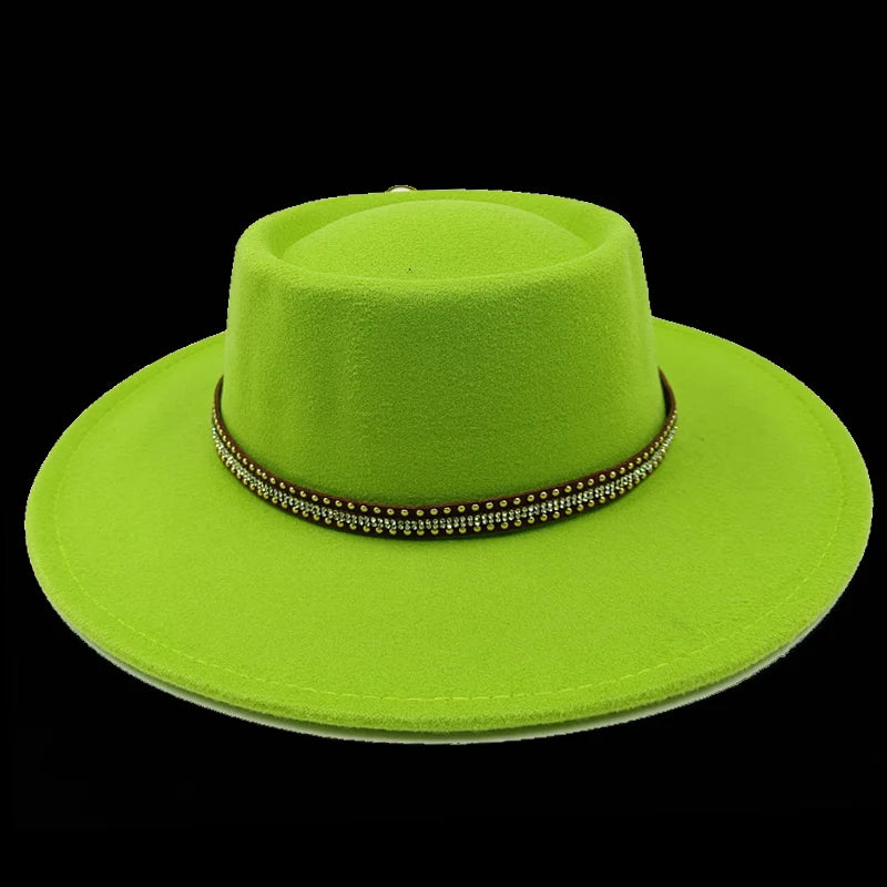 Chapeau fedora rose 8cm, haut convexe concave, chapeau de jazz pour femmes et hommes, chapeau fedora classique à dessus plat