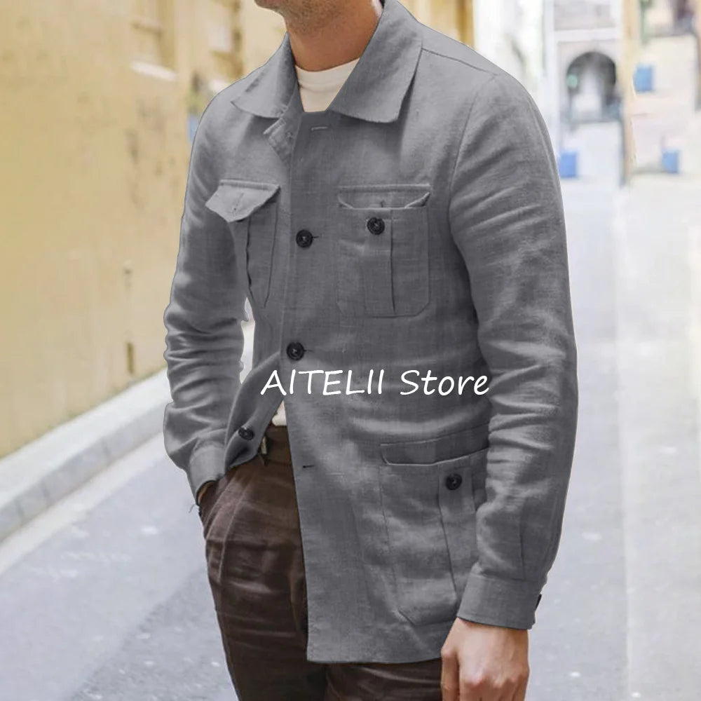 Blazers pour homme costume vestes lin léger décontracté quatre poches revers hommes veste simple boutonnage costumes mode Blazer vêtements