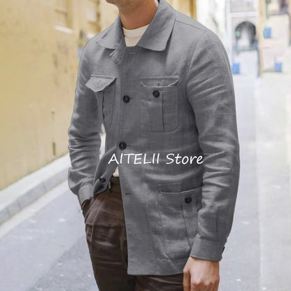 Blazers pour homme costume vestes lin léger décontracté quatre poches revers hommes veste simple boutonnage costumes mode Blazer vêtements