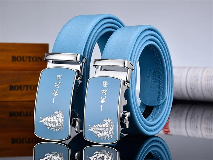 Ceinture automatique bleu ciel pour hommes et femmes, ceinture de loisirs d'affaires, bande passante 3cm et 2024 cm, nouvelle mode, 3.5