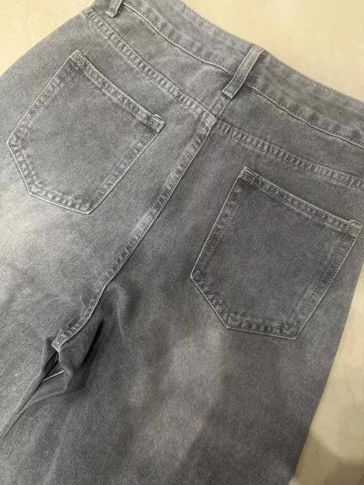BKQU gris Vintage Baggy jean femme Streetwear taille haute Y2K jambe large Denim pantalon ample femme Hip Hop pantalon américain années 2000