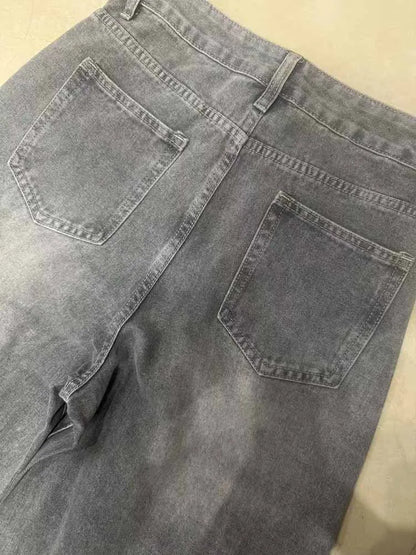 BKQU gris Vintage Baggy jean femme Streetwear taille haute Y2K jambe large Denim pantalon ample femme Hip Hop pantalon américain années 2000