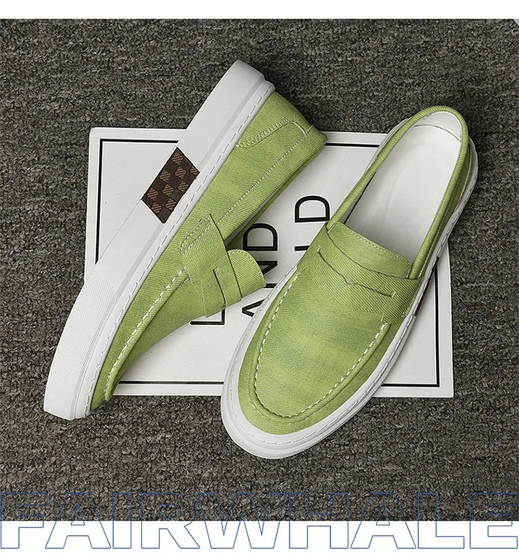 Mocassins d'été pour hommes, chaussures décontractées vertes faites à la main, chaussures de marche pour hommes, chaussures de conduite polyvalentes à semelle épaisse