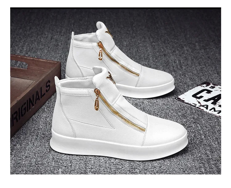 High Top Casual Shoes for Men Brand Ankle Boots Fashion White Men Skateboard Shoes Luxury Platform Sport Shoes Leather Men Boots
