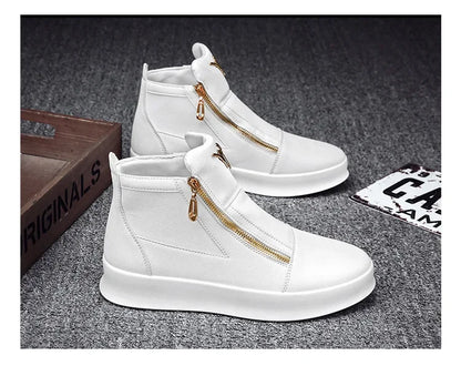 High Top Casual Shoes for Men Brand Ankle Boots Fashion White Men Skateboard Shoes Luxury Platform Sport Shoes Leather Men Boots