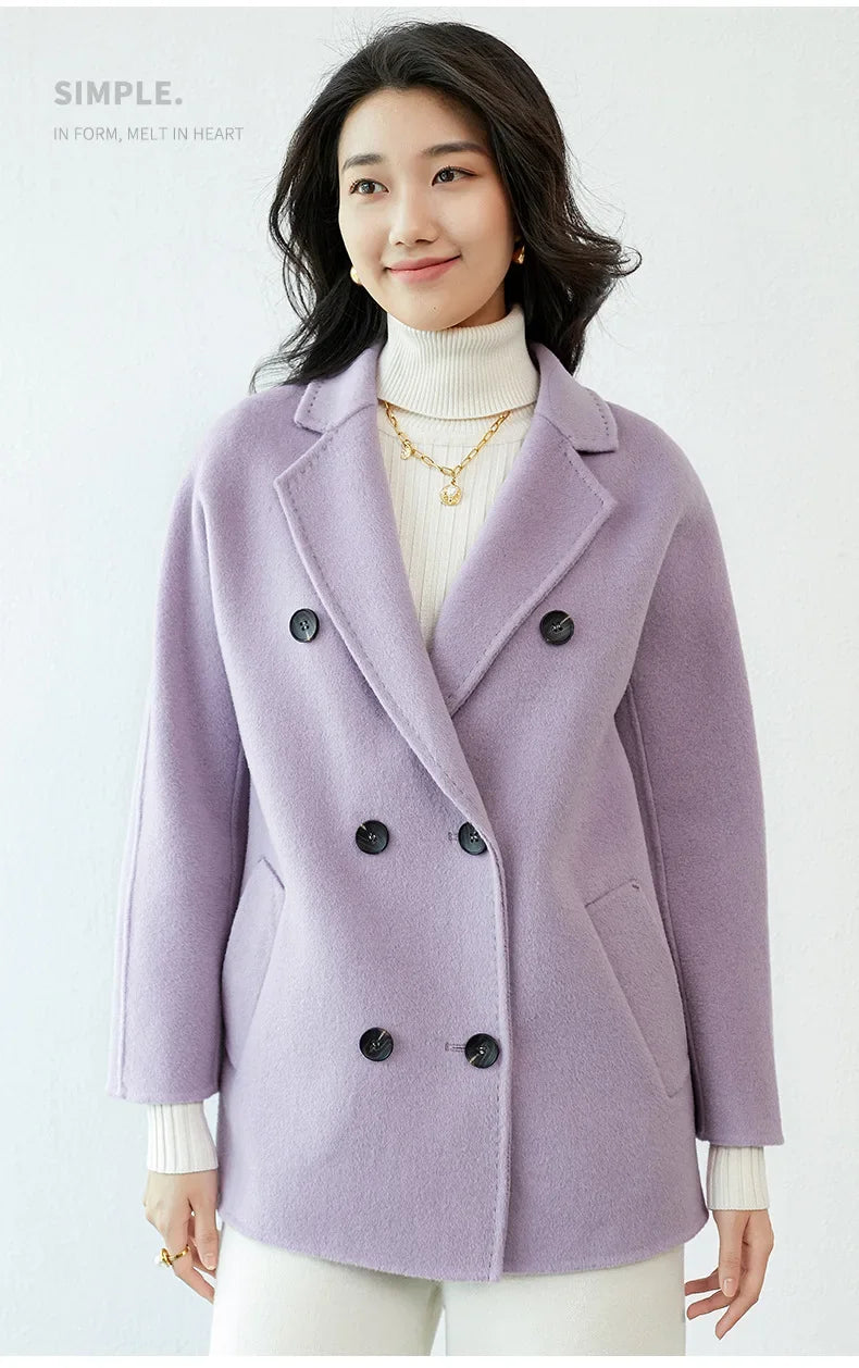 Manteau en laine Double face pour femme, épais, mi-long, col de costume, coupe ample, couleur Pure, polyvalent, nouveau Style automne hiver