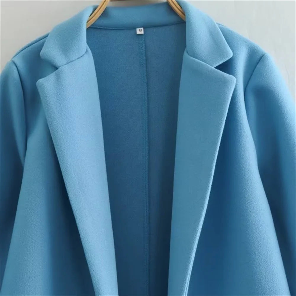 UNIZERA2023-Manteau mi-long pour femme, col trempé, col rabattable, manteau Open Smile, polyvalent, nouveau, automne et hiver