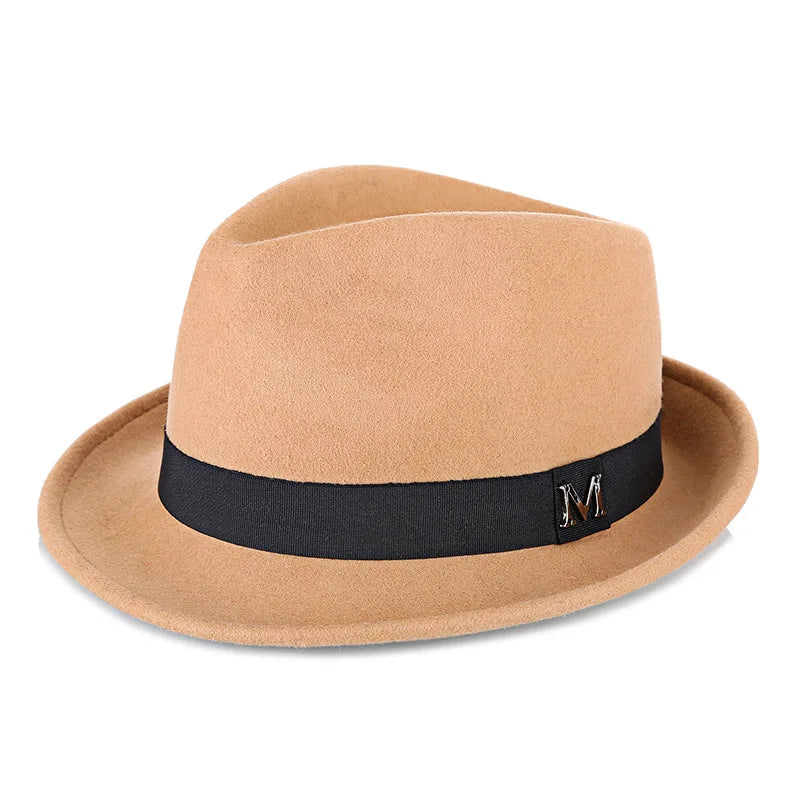 Hommes hiver épais chaud feutre Fedora chapeaux laine Gentleman Jazz casquette homburg mâle classique à bord étroit chapeau haut-de-forme
