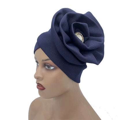 Turban Africain à Grande Fleur pour Femme, Foulard de Sauna Musulman à la Mode