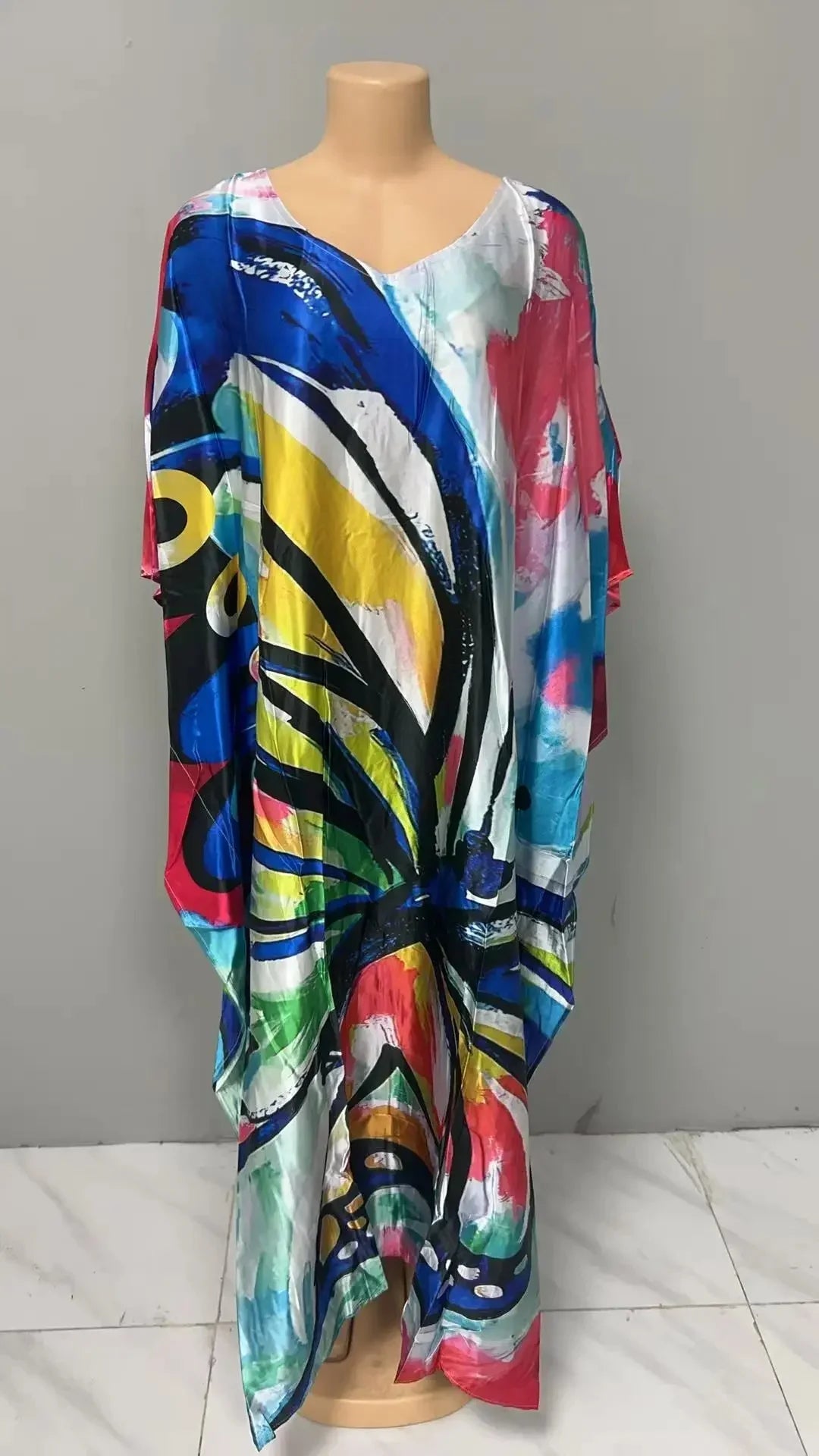 Robe confortable grande taille pour femmes, imprimé Floral, taille ample, jupe longue, manches chauve-souris, col en V, longueur cheville, mode élégante