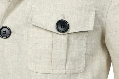 Hommes manteaux Safari veste lin britannique rétro Gentry costume poches vêtements d'extérieur mode couleur unie mâle hauts Ropa Hombre