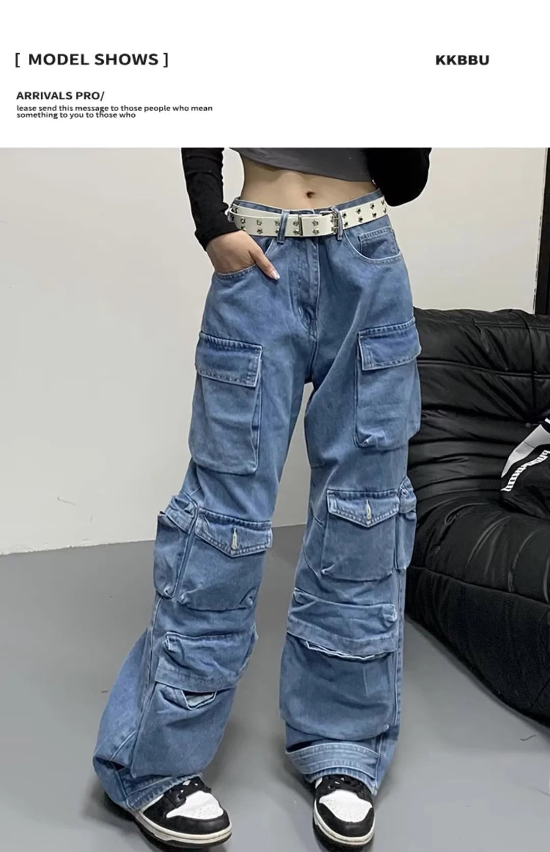 Jean Baggy à jambes larges pour femmes, pantalon Cargo multi-poches, nouvelle mode Harajuku Y2K, Streetwear, jean bleu délavé, 2025