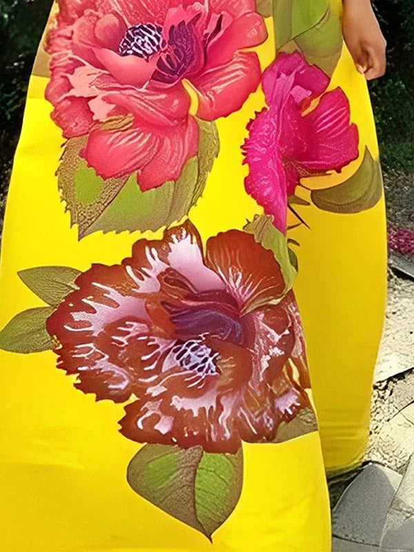 UOOZEE femmes Vintage élégant imprimé fleuri soirée Maxi robes 2025 nouvel été sans manches taille haute a-ligne robe de soirée