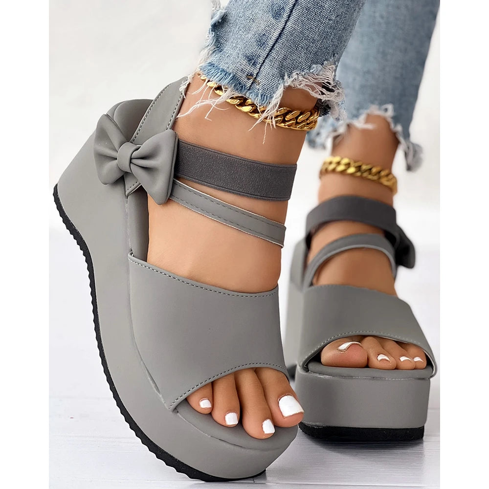 Peep Parker-Sandales à l'offre elles compensées avec nœud papillon pour femmes, sandales en daim, style coréen, printemps, automne, été, 03/Casual, 2024