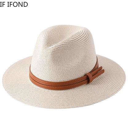 56-58-59-60CM nouveau chapeau de paille de forme souple Panama naturel été femmes/hommes casquette de soleil de plage à large bord Protection UV chapeau Fedora