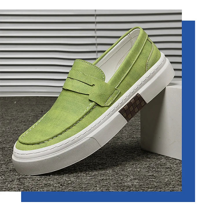 Mocassins d'été pour hommes, chaussures décontractées vertes faites à la main, chaussures de marche pour hommes, chaussures de conduite polyvalentes à semelle épaisse