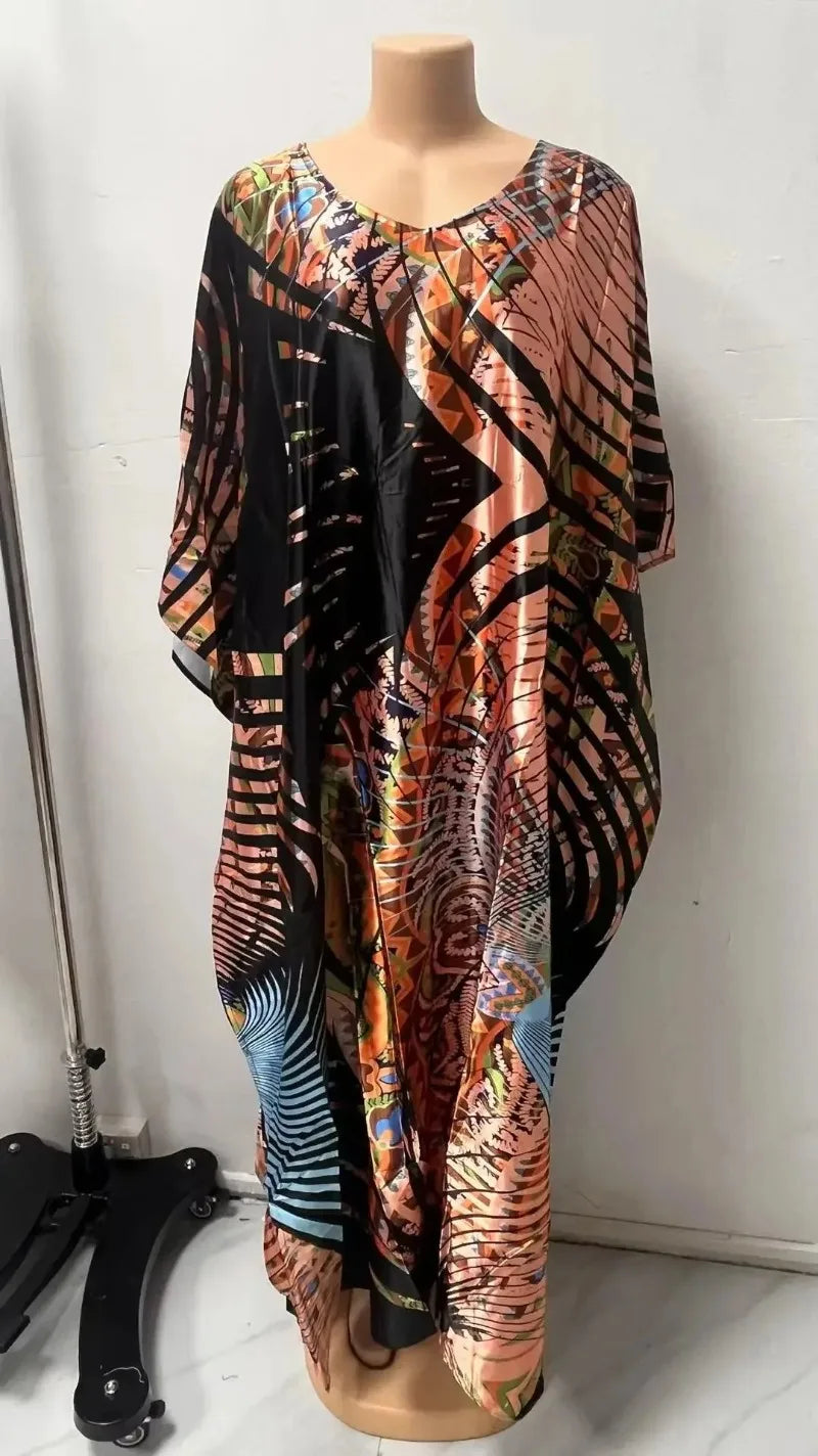 Robe confortable grande taille pour femmes, imprimé Floral, taille ample, jupe longue, manches chauve-souris, col en V, longueur cheville, mode élégante