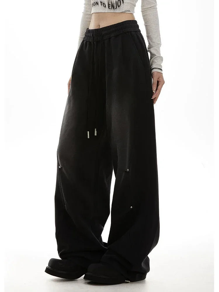 Pantalon de survêtement américain pour femmes, Streetwear, taille haute, Vintage, droit, Hip Hop, Harajuku, ample, à lacets, jambes larges, Baggy
