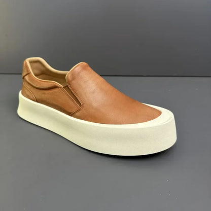 2025 printemps et automne nouveaux hommes chaussures décontractées en cuir véritable semelle épaisse conseil chaussures