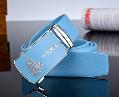 Ceinture automatique bleu ciel pour hommes et femmes, ceinture de loisirs d'affaires, bande passante 3cm et 2024 cm, nouvelle mode, 3.5