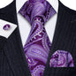 Barry.Wang violet lilas lavande soie hommes cravate mouchoir bouton de manchette ensemble Jacquard cravate florale pour homme mariage fête d'affaires