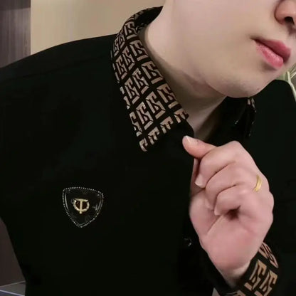 Polo à manches longues pour hommes à la mode T-shirt tendance décontracté à revers à la mode