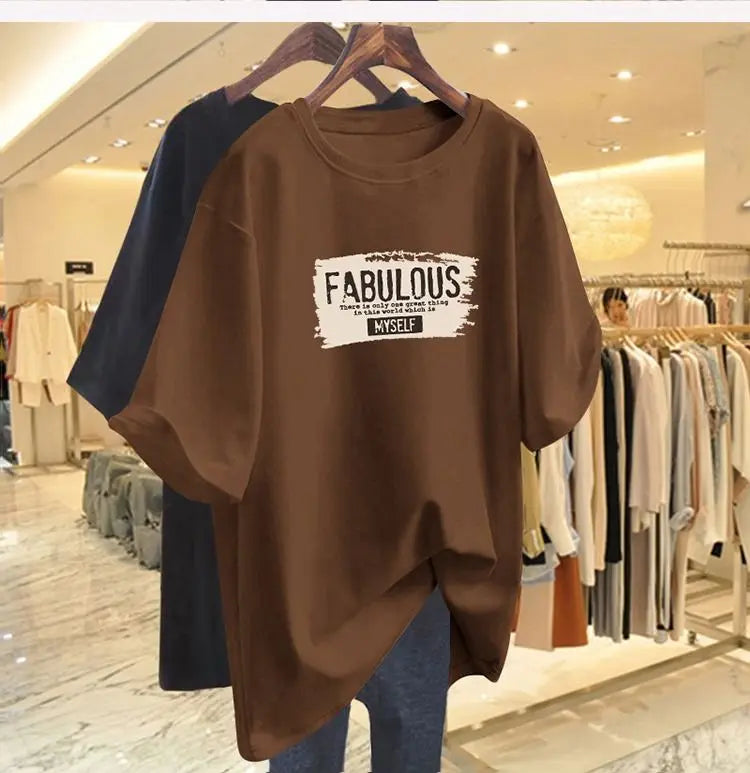 T-shirt à manches courtes et col rond pour femmes, t-shirts basiques en pur coton, t-shirt décontracté, pulls College de lettres, mode élégante d'été, 45-105 noix