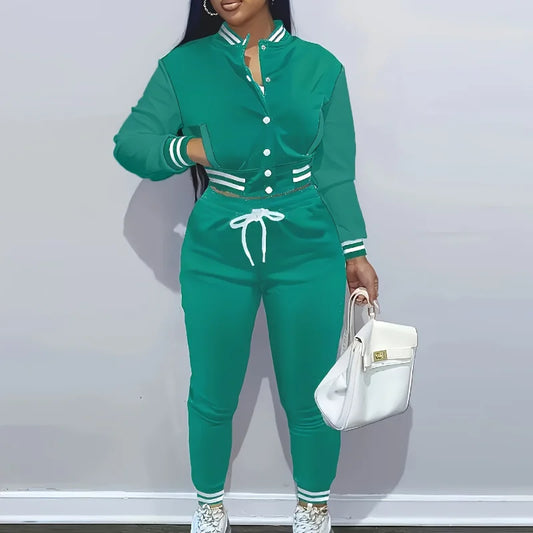 Veste de Baseball Pop de couleur Pure pour femmes, costume de sport à simple boutonnage, deux pi, printemps et automne, Europe et états-unis