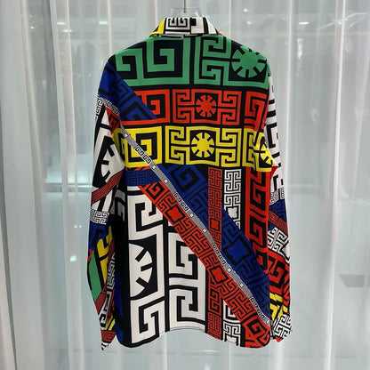 Chemises de luxe royales pour hommes, vêtements ajustés, chemises à imprimé floral complet, bandes dessinées longues, chemises de fête de remise de diplôme, s sociaux de luxe pour hommes