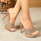 Sandales à talons aiguilles pour femmes, chaussures d'été à plateforme dorée, modèle de mode, défilé, pantoufles à talons fins, 13cm