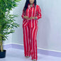 Mode africaine rayure deux pièces ensemble femmes printemps automne décontracté bouton à manches longues chemise pantalon à jambes larges deux pièces ensemble femmes