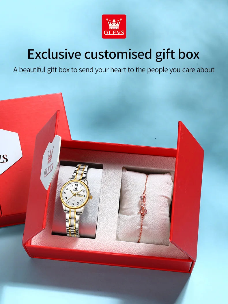 OLEVS montre à Quartz de luxe pour femmes montre élégante en acier inoxydable lumineux étanche semaine Date montre-bracelet dames robe montre