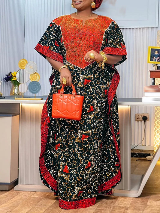 Grande taille VONDA femmes imprimer Maxi Robe longue été fête robes 2025 Vintage Patchwork manches chauve-souris Robe d'été Robe décontractée